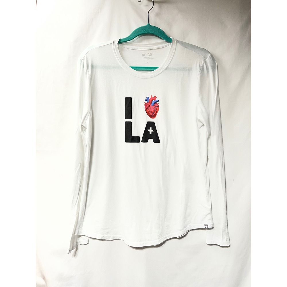 FIGS I‎ Love LA Heart Long Sleeve Shirt Women's M White Medical Healthcare